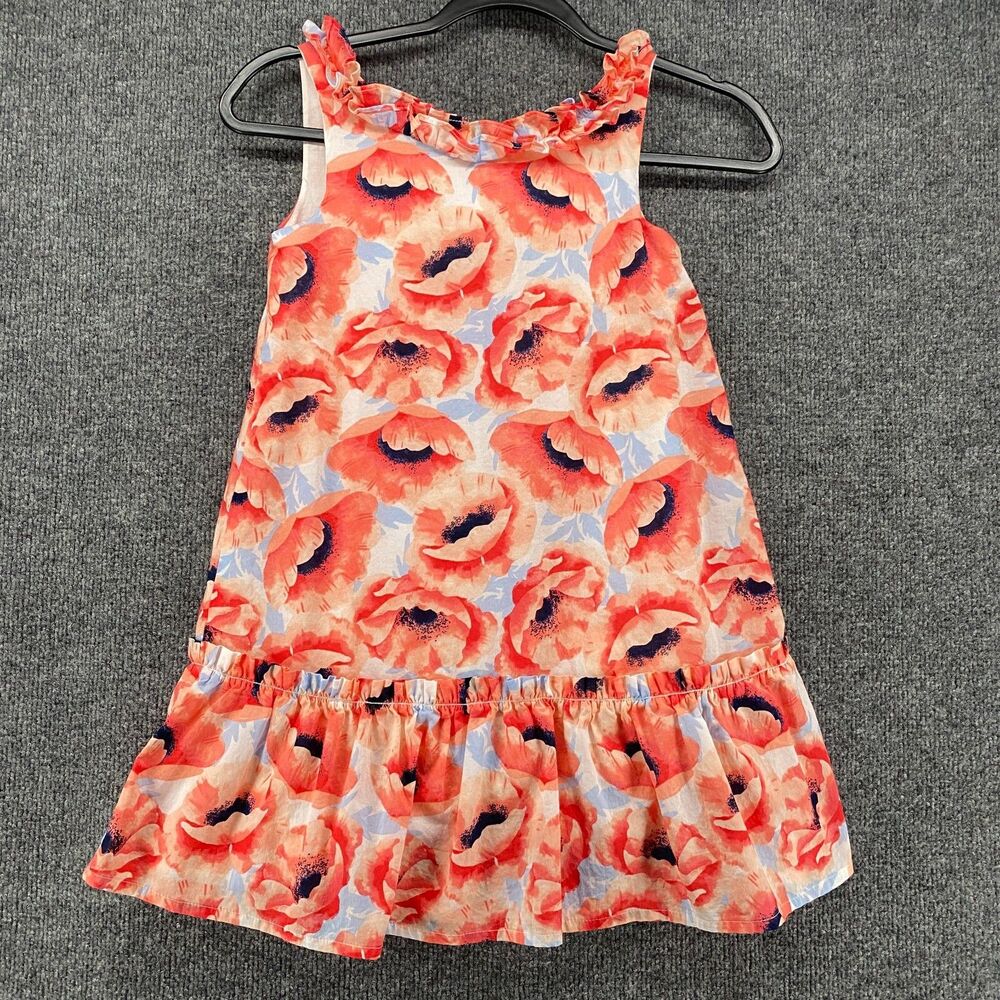 Janie and Jack Dress Kids Size 7 White Coral Floral Ruffle A-Line Casual Easter‎